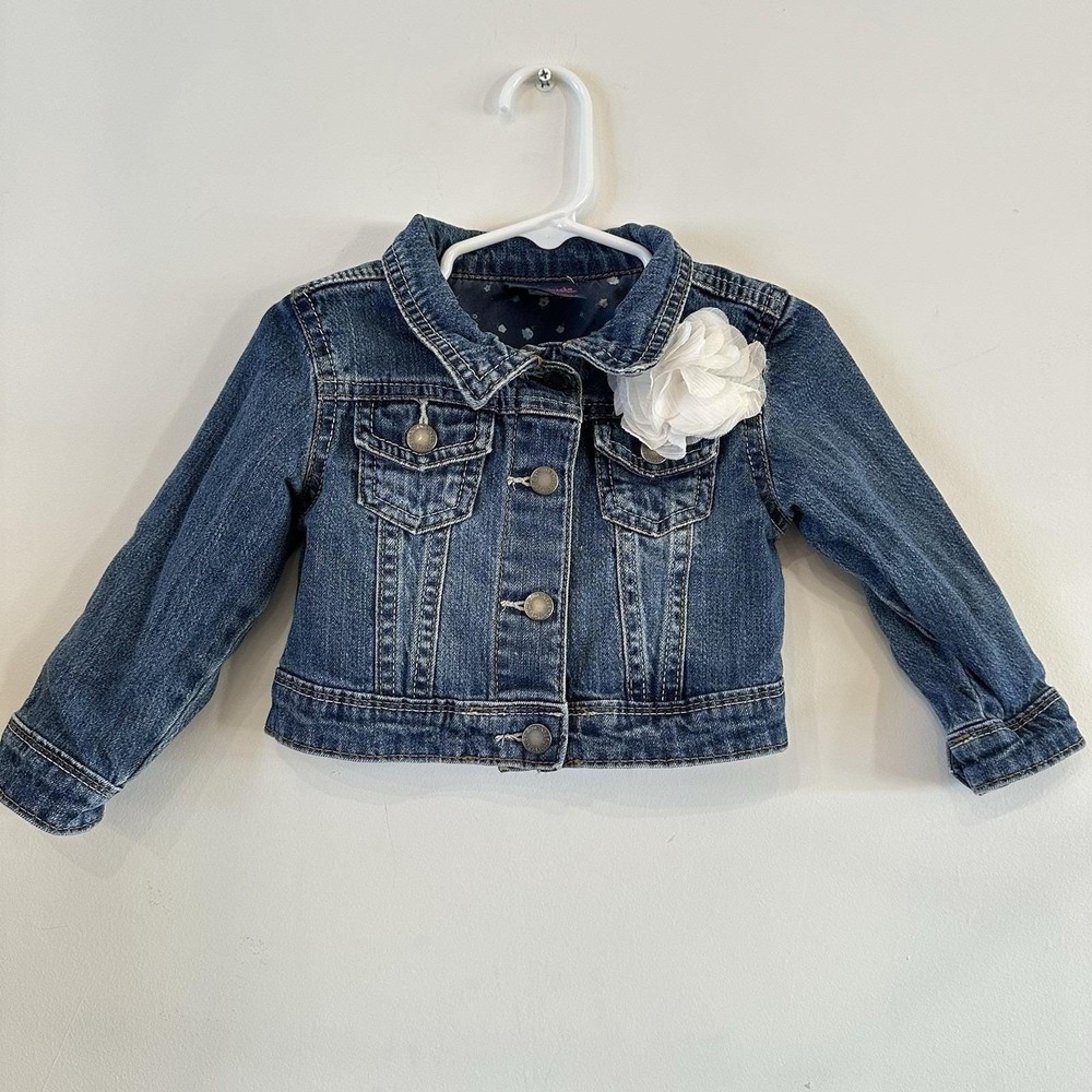 Baby Girls Denim Jean Jacket 18 Mos Genuine Kids White Flower Accent 100% Cotton